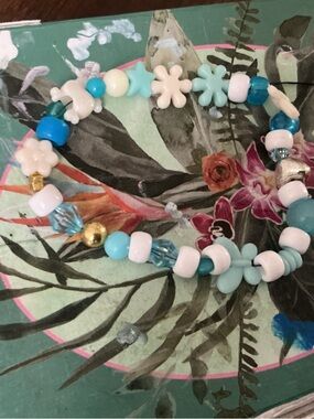 Blue & White Beaded key ring